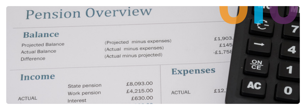 coins and a calculator laying on top of a pension overview document