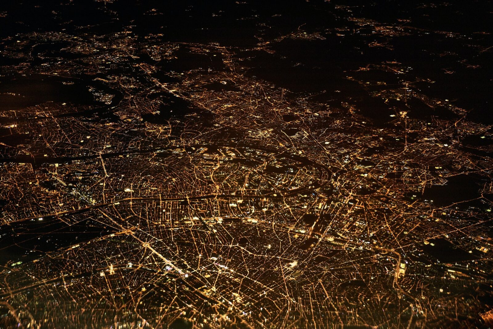 birds eye view of city at night