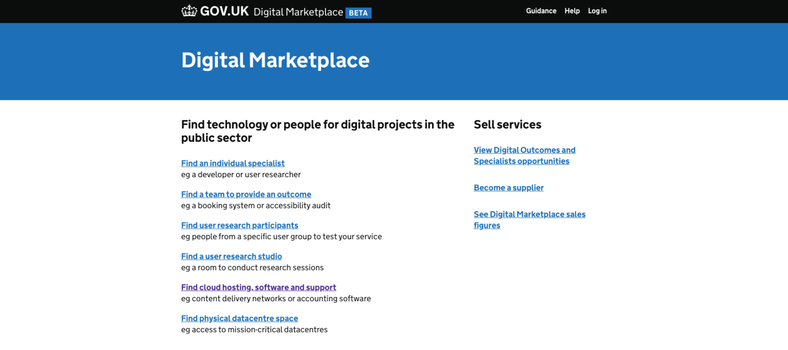 Screenshot of the digital marketplace