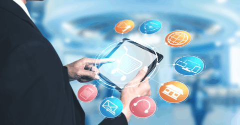 Man with tablet using multichannel to manage his documents