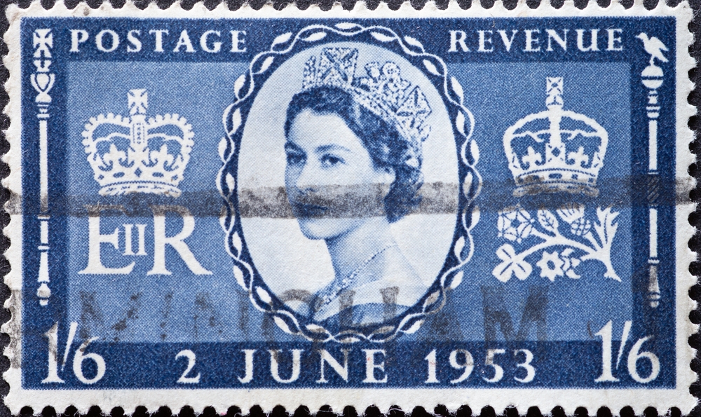Queen Elizabeth 2nd postal stamp design in blue